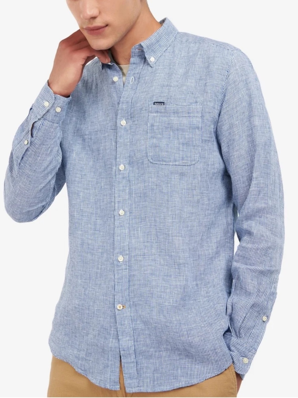 Barbour XXL Men’s Shirt Blue White Linen button down Classic Preppy Minimalist